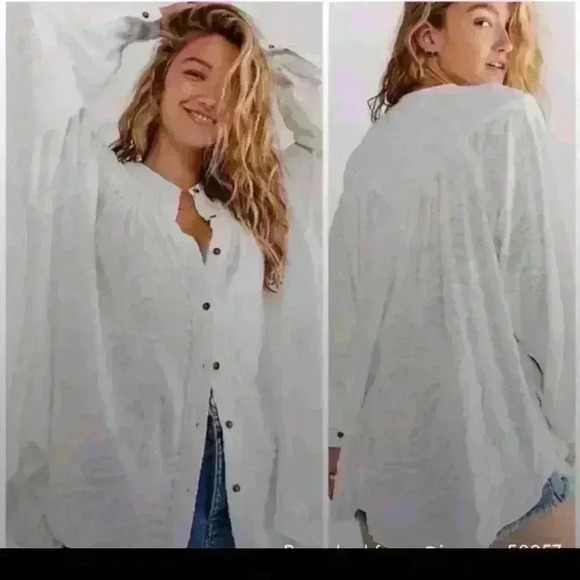 Free People Womens White Cant Stop Dreaming Oversized Blouse S - Picture 1 of 15